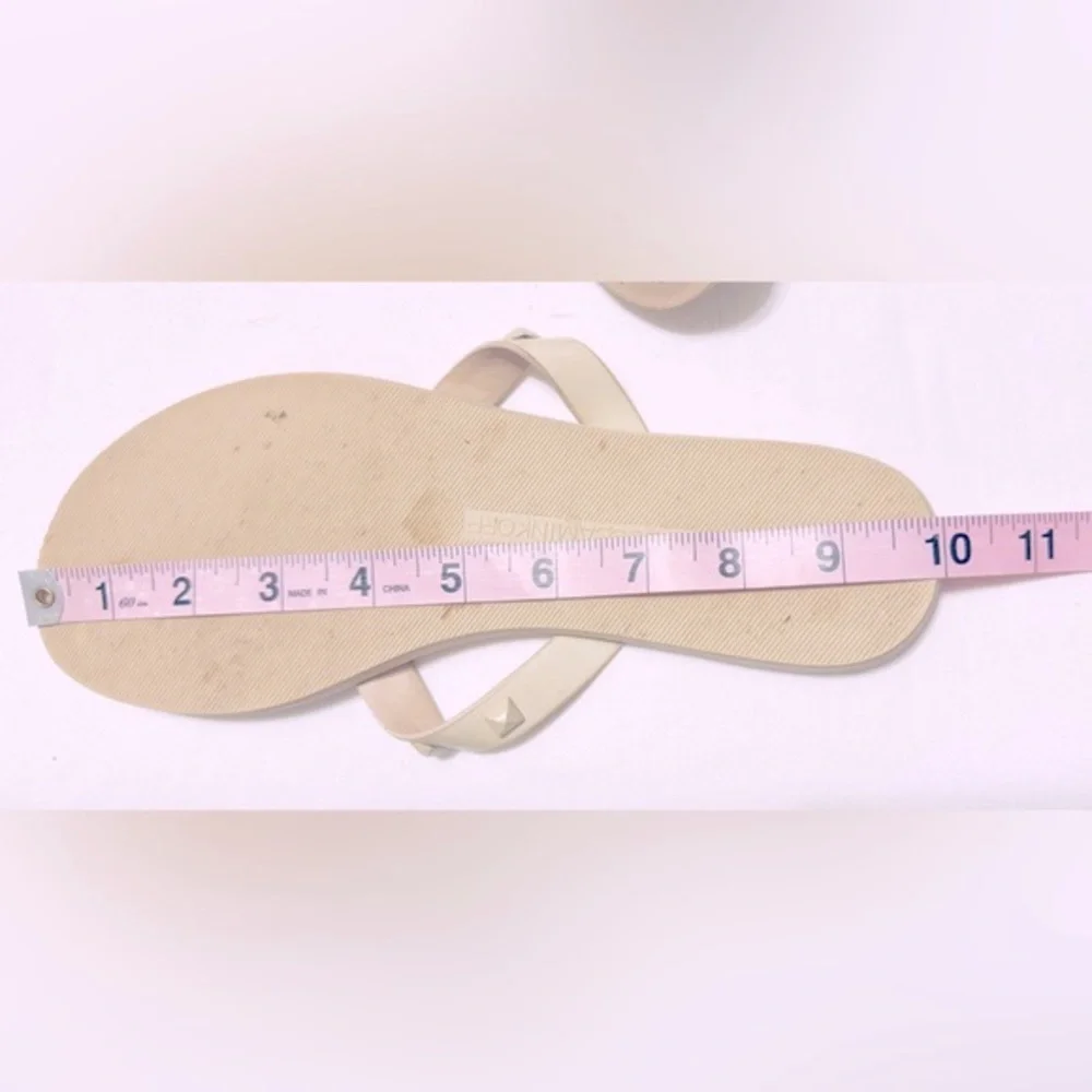 REBECCA MINKOFF Fiona Leather Nude Studded Flip Flops Thong Sandals Tan Shoes
